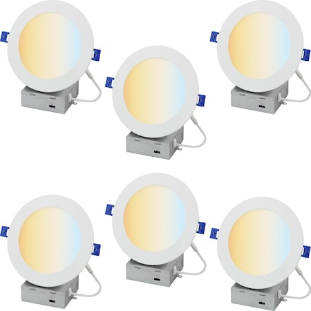 Sunlite LED 6-in 14W 75W= CCT 27K/30K/35K/40K/50K Dimmable Canless Round Recessed Slim Downlight, 6PK 41839-NS